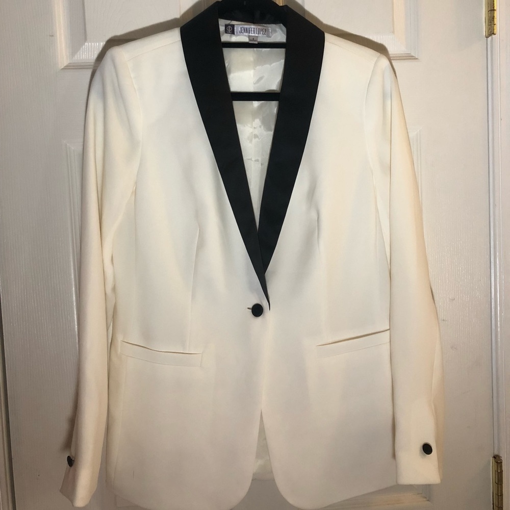 Winter white blazer with black lapels